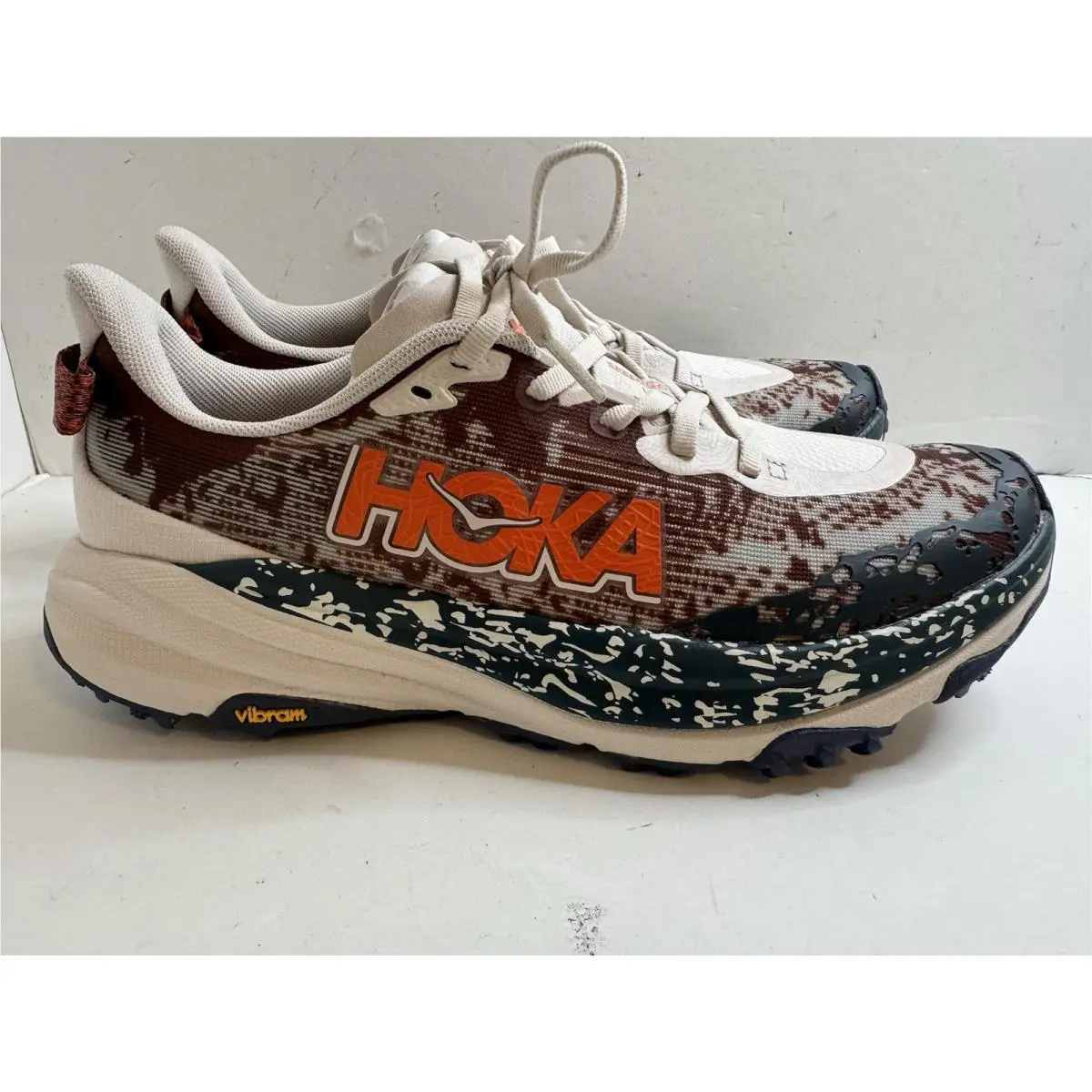 Hoka One One Speedgoat 6 Mens 8.5 D Tan Brown Blue Vibram 1147791 Ptyb