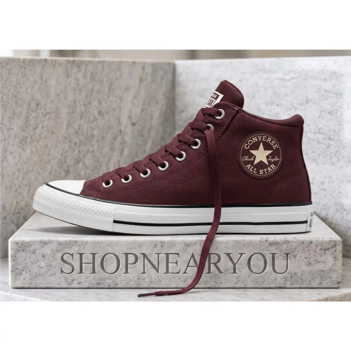 Converse Men`s Chuck Taylor All Star Malden Street Mid-top Sneakers Shoes - Burgundy