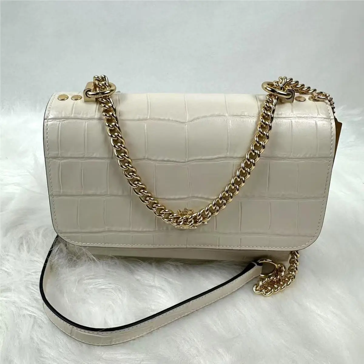Coach Klare Crossbody Bag Crocodile-embossed Leather CC840 Gold/chalk