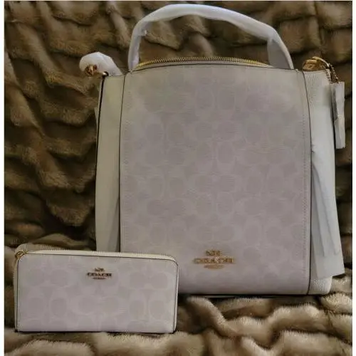 Coach Marlon Signature Tote Handbag+wallet Glacier White
