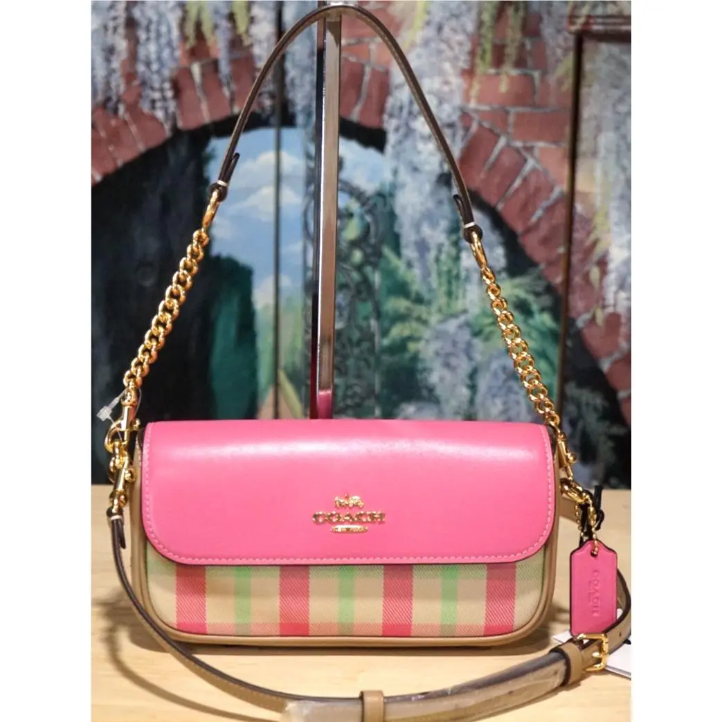 Coach Hailey Plaid Crossbody Shoulder Bag CB156 In Pink Leather Jacquard