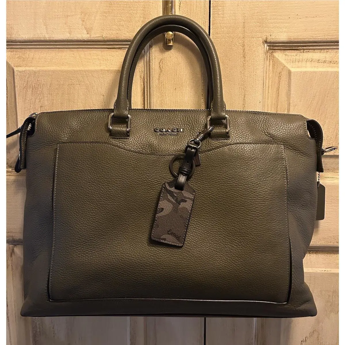 Coach Beckett Pocket Briefcase Pebble Leather Utility Green Travel Purse Bag