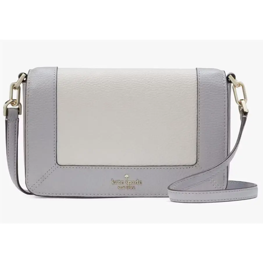 Kate Spade Lena Crossbody Bag Gray Ivory Pebbled Leather Purse KH792