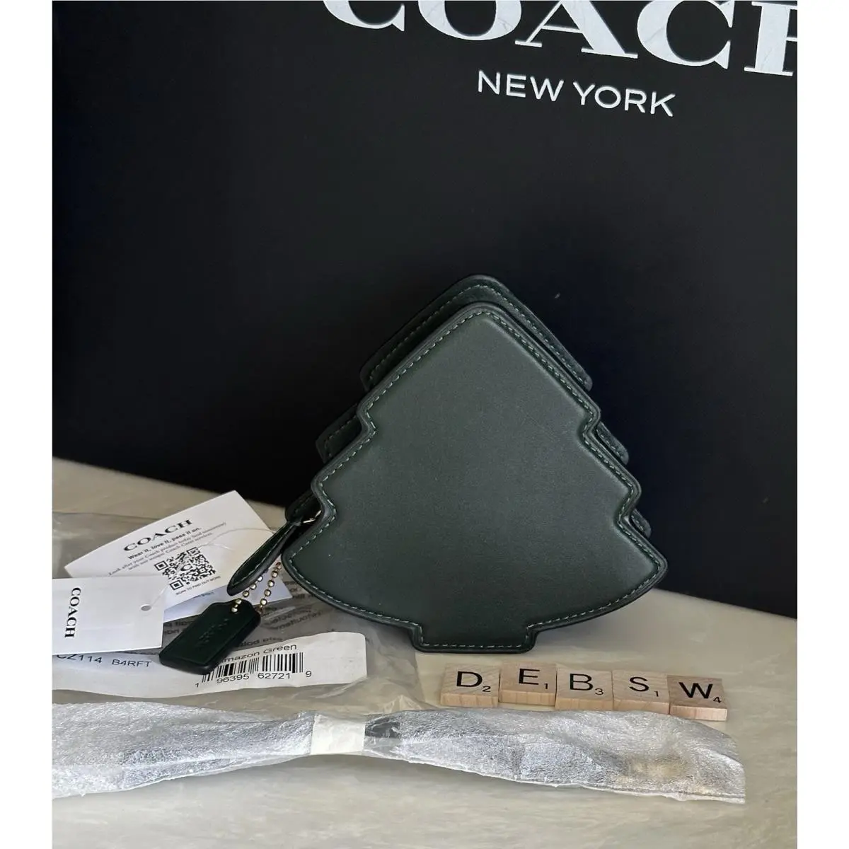 Coach Green Evergreen Pine Leather Tree Coin Purse Wristlet CZ114