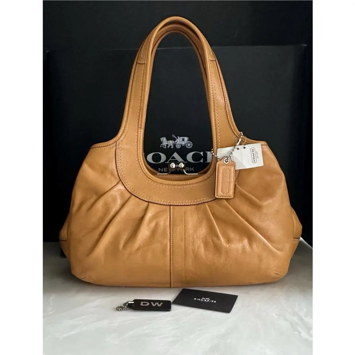 Coach Ergo Leather Pleated Frame Kisslock Saffron Yellow Satchel Bag 14379