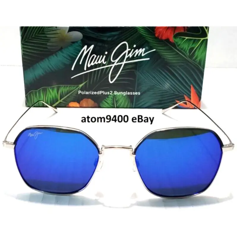 Maui Jim Sunglasses Moon Doggy Silver Titanium Frame Blue Hawaii Lens