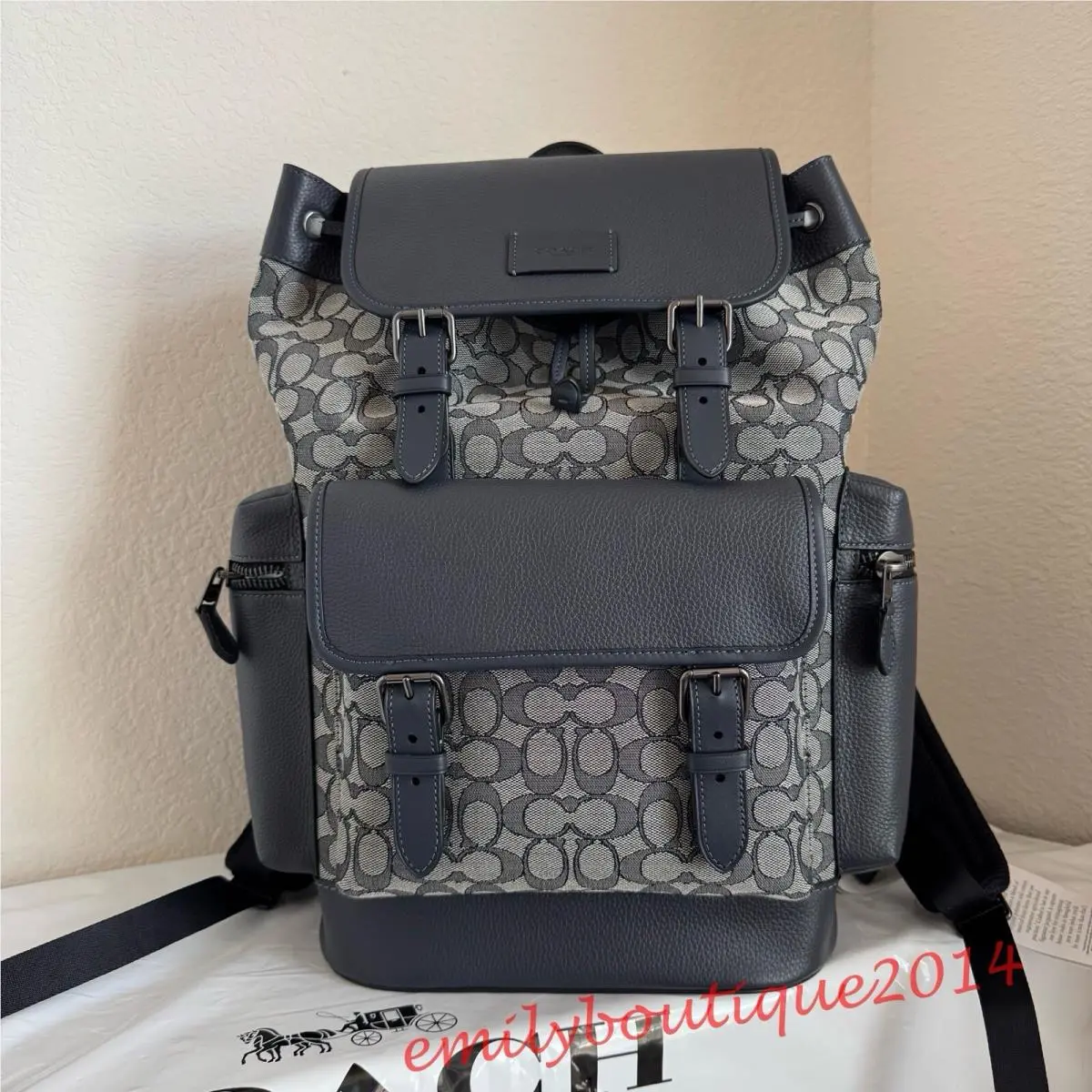 Coach CT016 Men`s Spring Backpack In Signature Jacquard Navy Midnight Bag