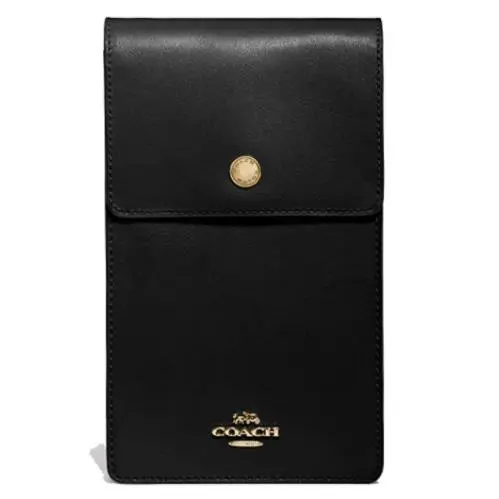 Coach L3134 Snap Phone Black Leather Crossbody Bag Women`s Handbag