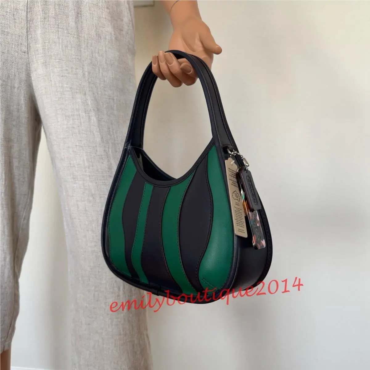 Coach CQ004 Ergo Bag In Wavy Stripe Upcrafted Leather Midnight Navy Green