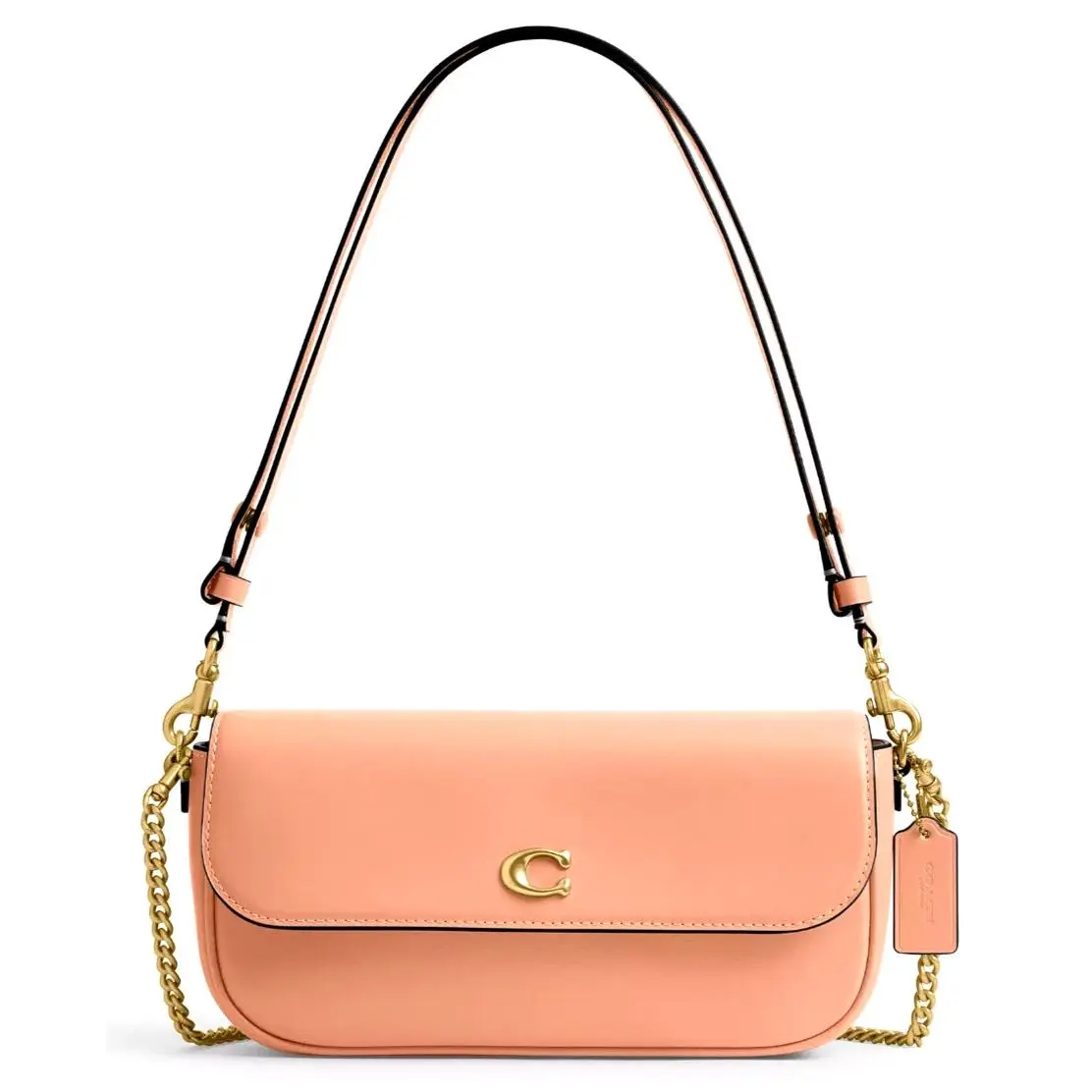 Coach Brook Flap Chain Shoulder X-body Bag CAN90 In Peach Calf Leather Brass