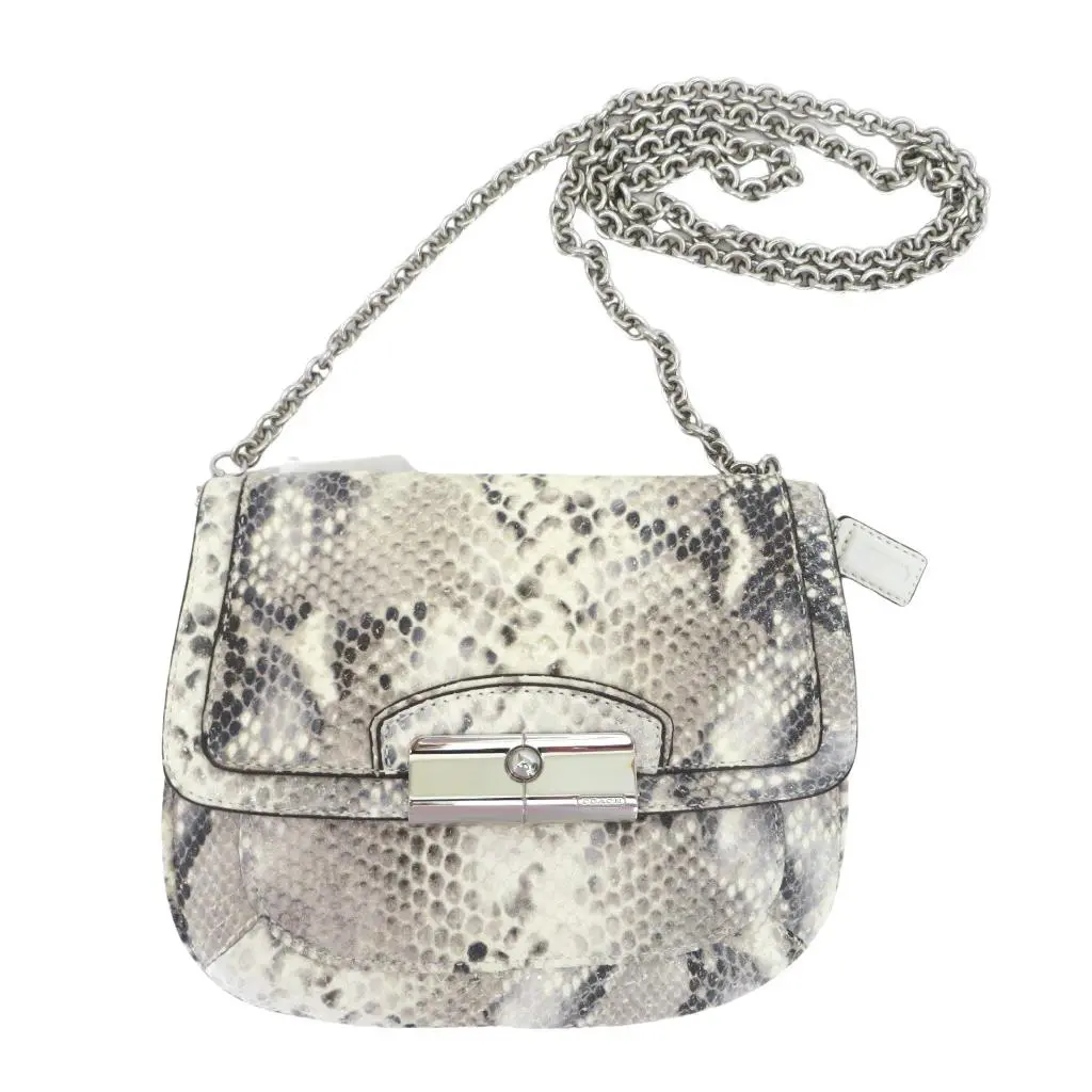 Coach Kristin Python Embossed Reptile Crossbody Purse Ivory Gray Silver Last