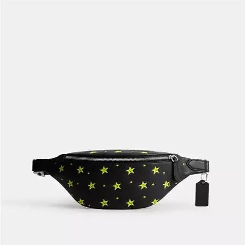 Coach Unisex Black Charter W/ Yellow Star Print Leather Belt Bag 7 CN624