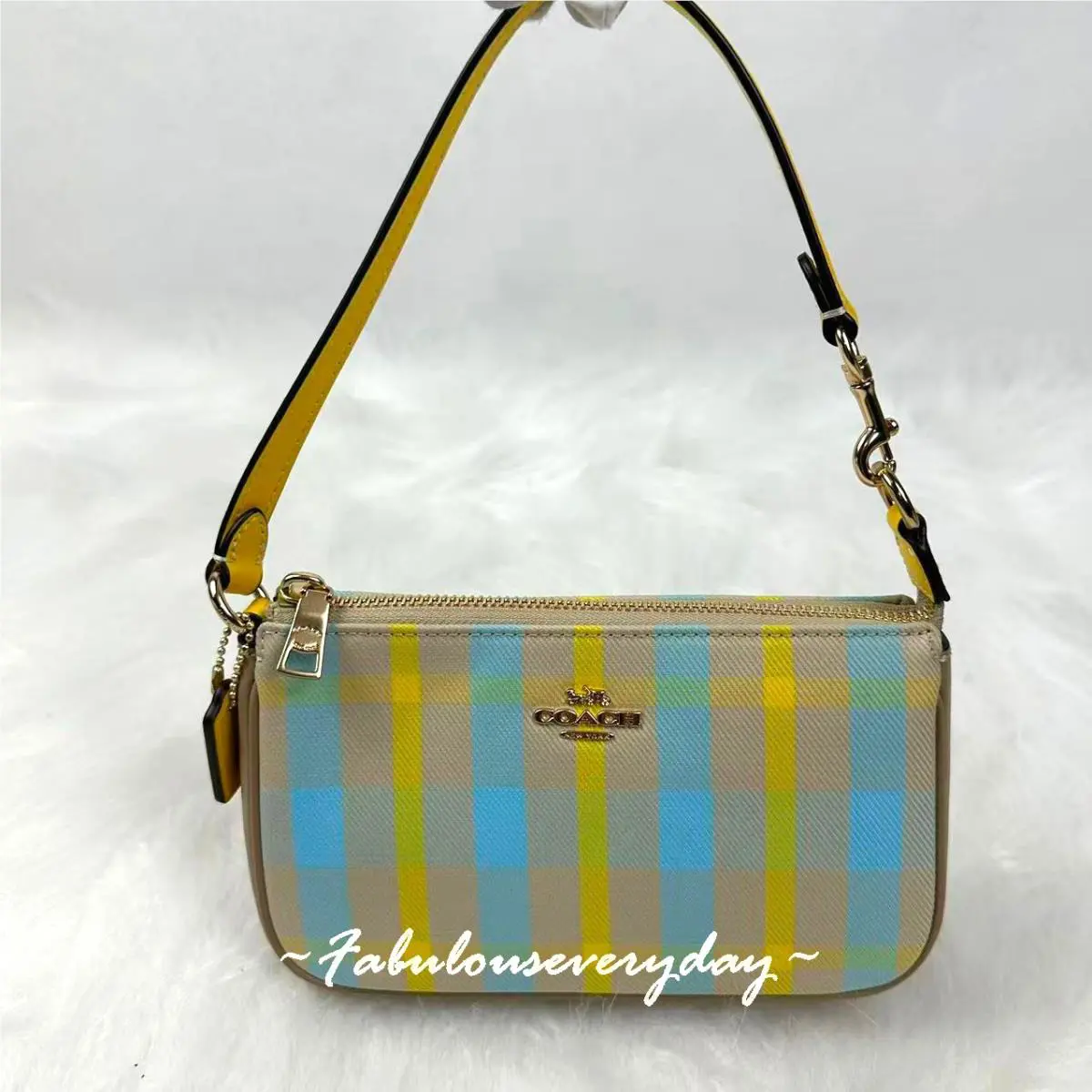 Coach Nolita 19 with Plaid Print Shoulder Bag Wristlet in Bright Maize CBK65