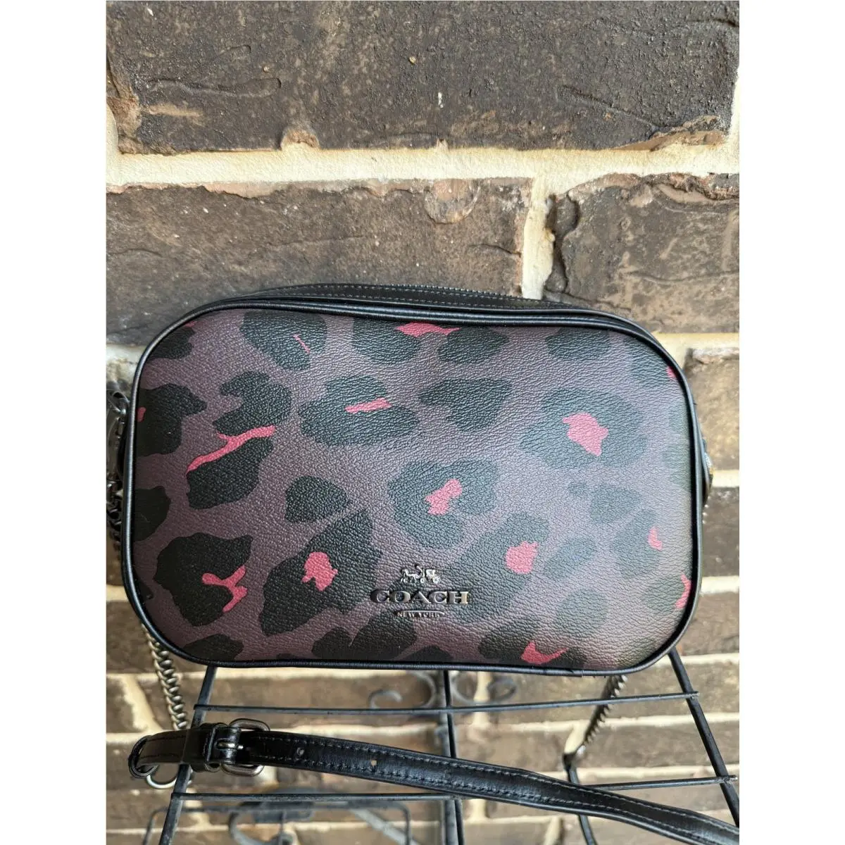 Coach Isla Oxblood Leopard Coated Canvas Leather Crossbody F39587