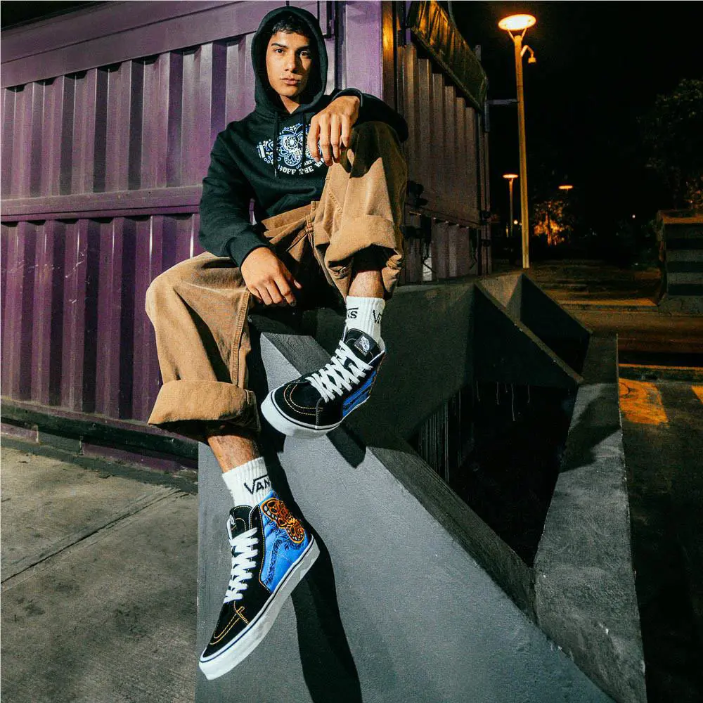 Vans shoes - VANS Sk8-Hi - BLACK / BLUE / GOLD BUTTERFLY SKULL - VN0A32QGBER 0