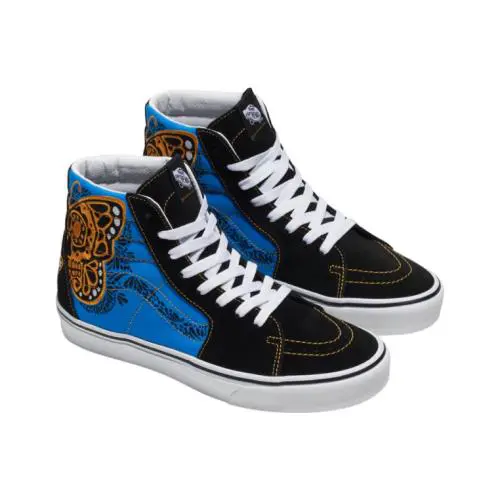Vans shoes - VANS Sk8-Hi - BLACK / BLUE / GOLD BUTTERFLY SKULL - VN0A32QGBER 3