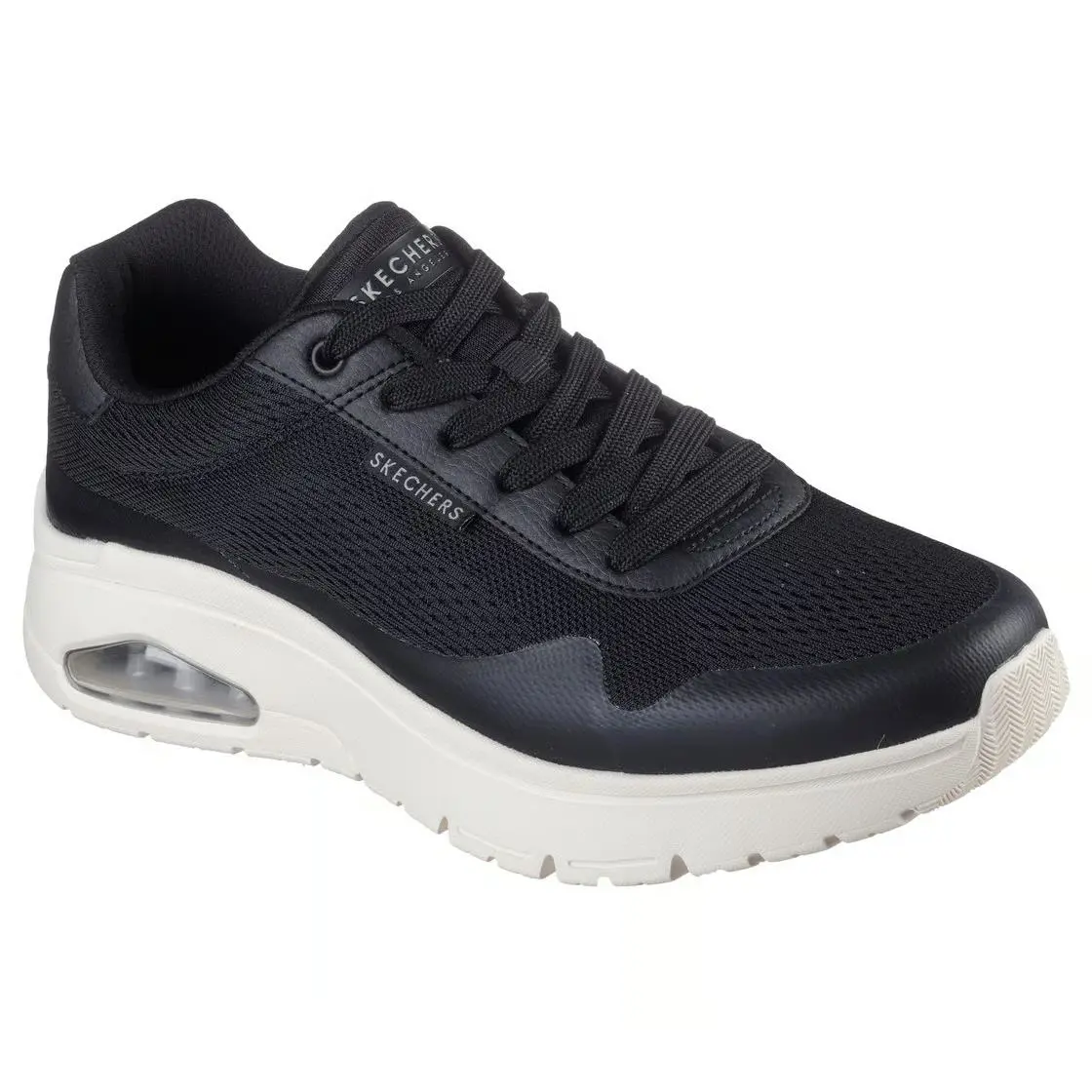 Man Skechers Uno Flex Spring On Air Sneaker Shoe 183310 Black/white - Black/White