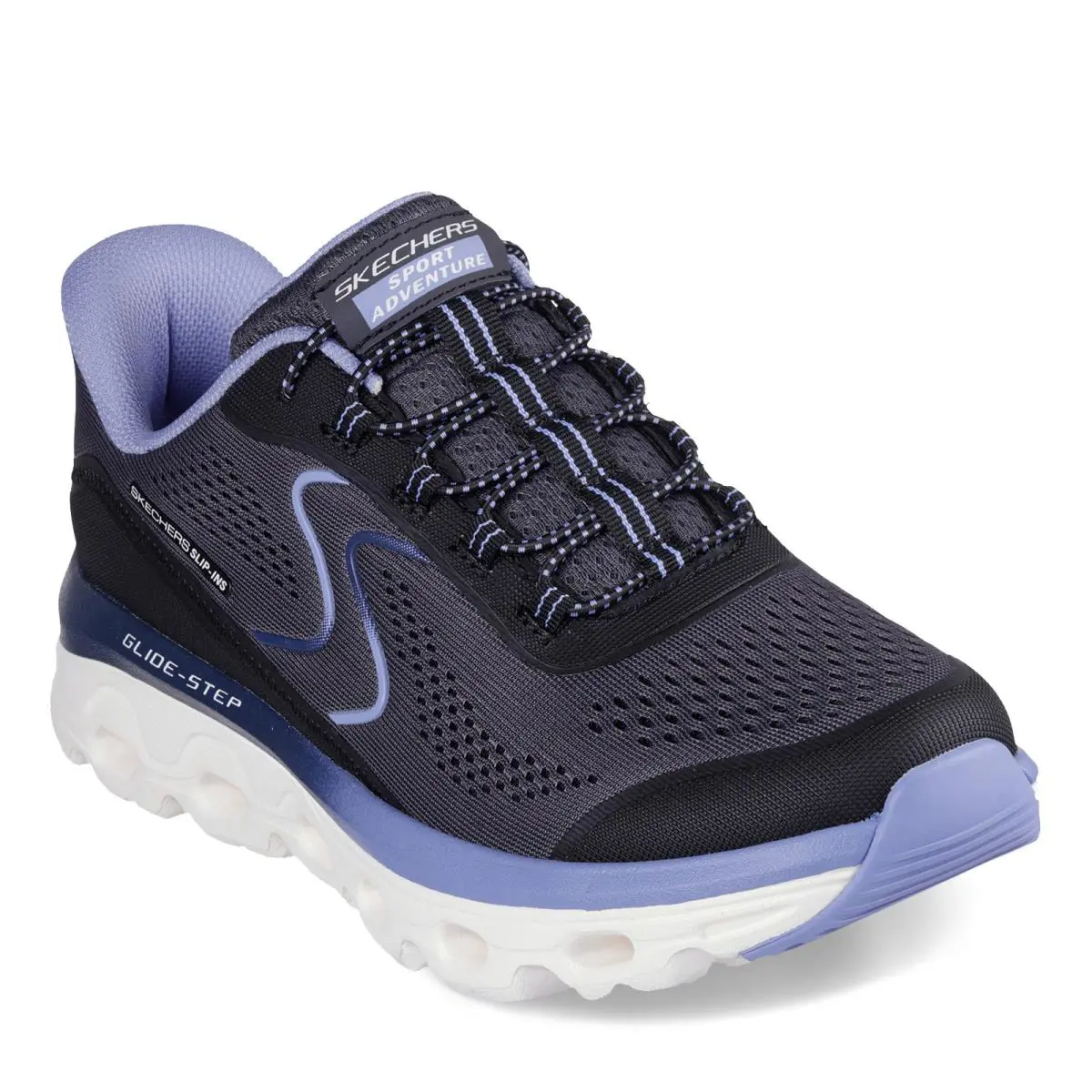 Women`s Skechers Slip-ins: Glide-step Sole Walking Shoe 180272-BKBL Black Fabri