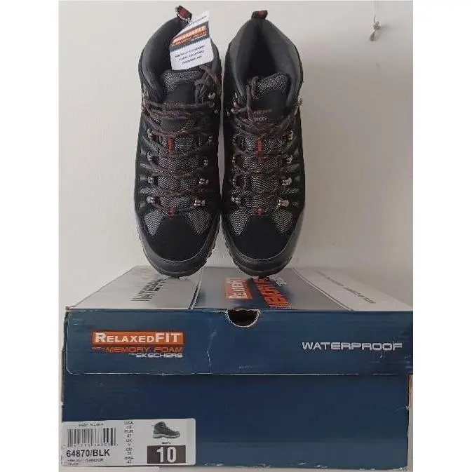 Skechers Men`s Relment Sandor Black Boots Relaxed Fit Memory Foam Size 10