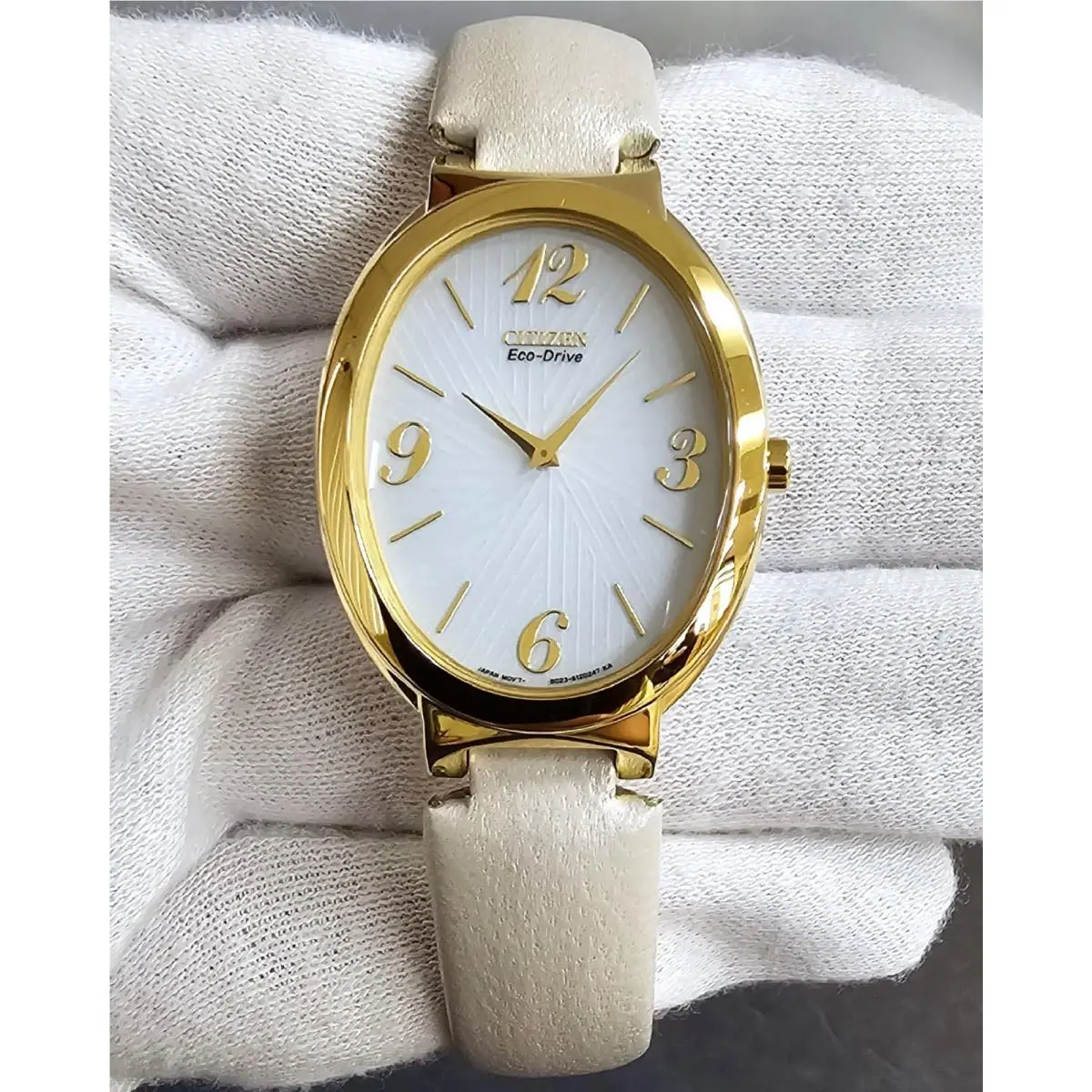 Citizen Allura Eco-drive 28mm White Dial Leather Women`s Watch EX1232-09A
