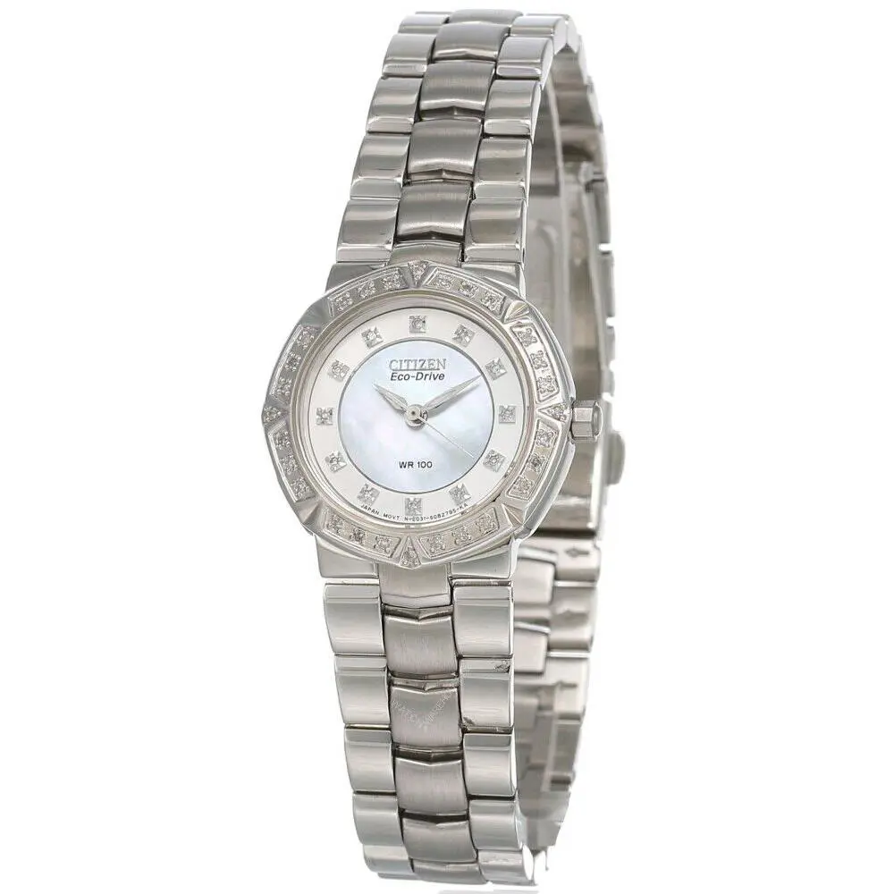 Citizen Eco Drive Mop Dial SS Women`s Watch EP5830-56D - Dial: White, Band: Silver, Bezel: Silver