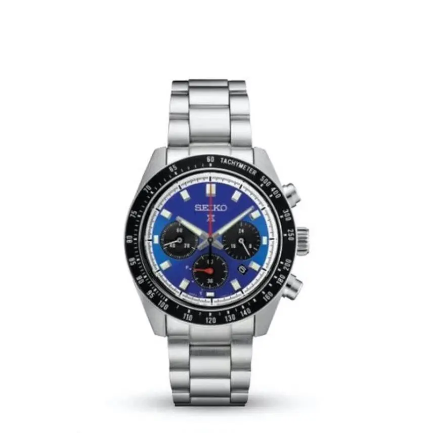 Seiko Mens Prospex Speedtimer Solar Steel Bracelet Blue Dial Watch SSC931 - Dial: Blue, Band: Silver, Bezel: Black