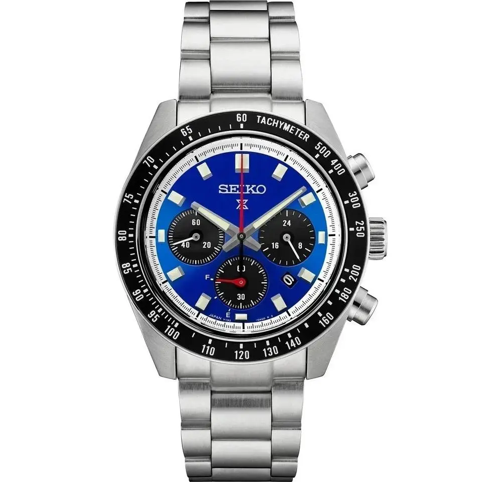 Seiko SSC931 Speedtimer Solar Chronograph U.s. Special Edition Watch - Dial: Blue, Band: Silver, Bezel: Black