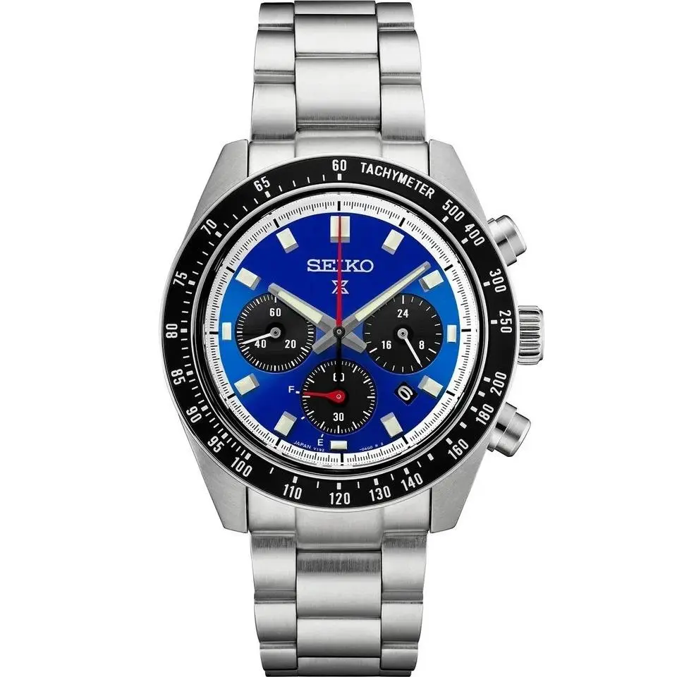 Seiko SSC931 Speedtimer Solar Chronograph U.s. Special Edition Watch - Dial: Blue, Band: Silver, Bezel: Black
