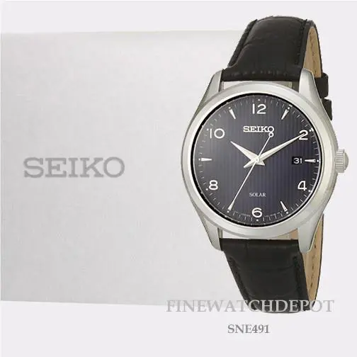 Core Solar Black Leather Strap Watch SNE491 by Seiko