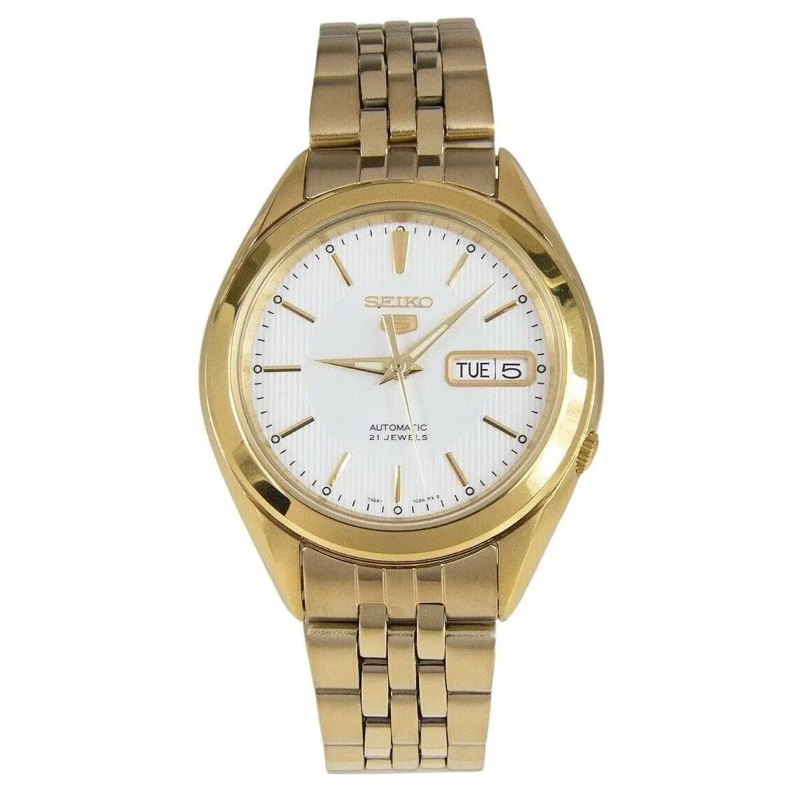 Seiko 5 Gold Tone Stainless Steel White 21 Jewels Automatic SNKL26K1 Mens Watch