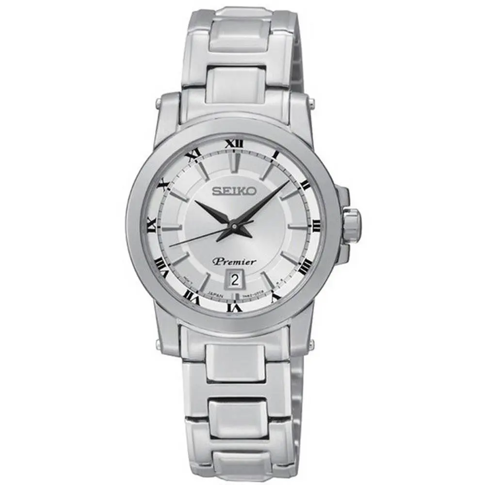 Premier Ladies Date Silver Dial Stainless Steel Quartz Watch SXDF41 by Seiko