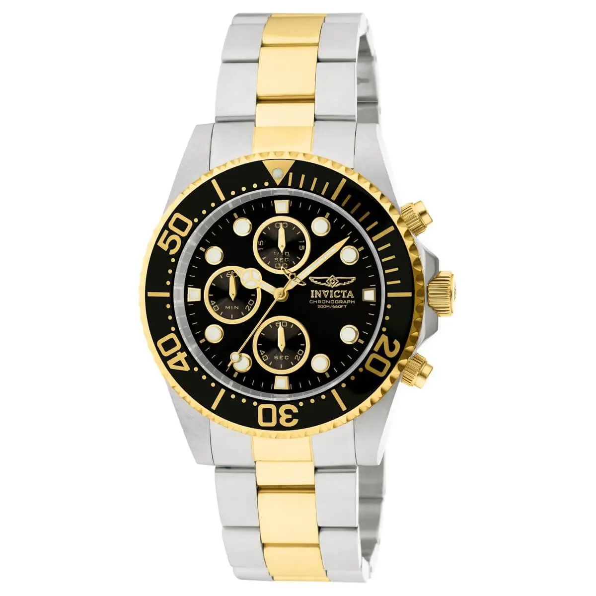 Invicta Men`s Watch Pro Diver Black Dial Quartz Chronograph TT Bracelet 1772