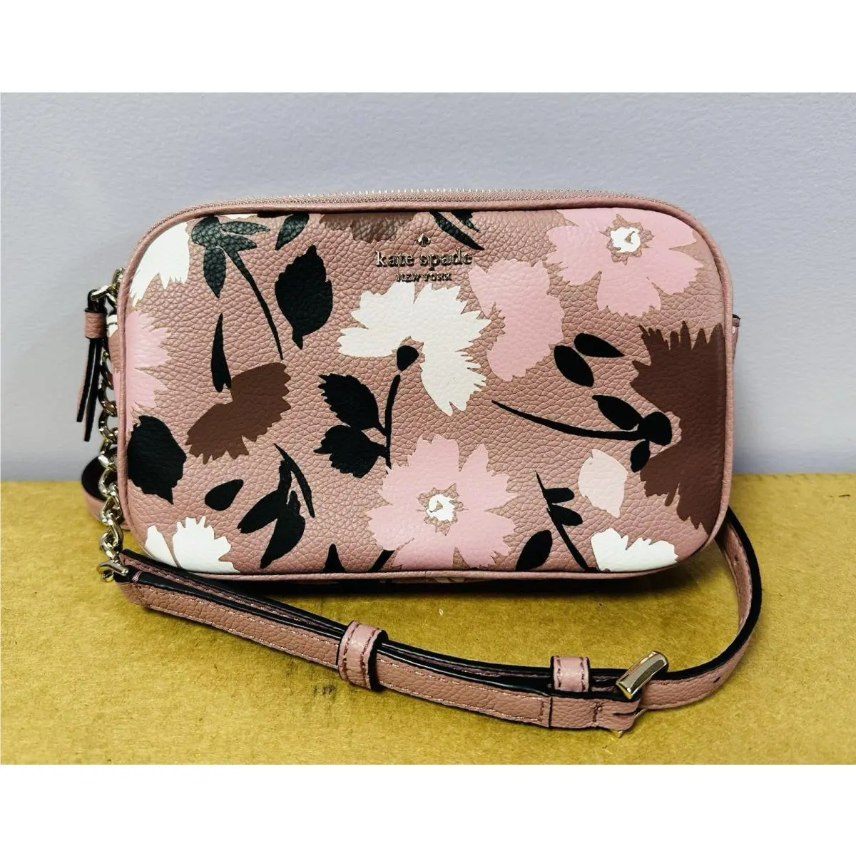 Kate Spade Kendall Briar Lane Gala Floral Gold Chain Crossbody Bag Pink