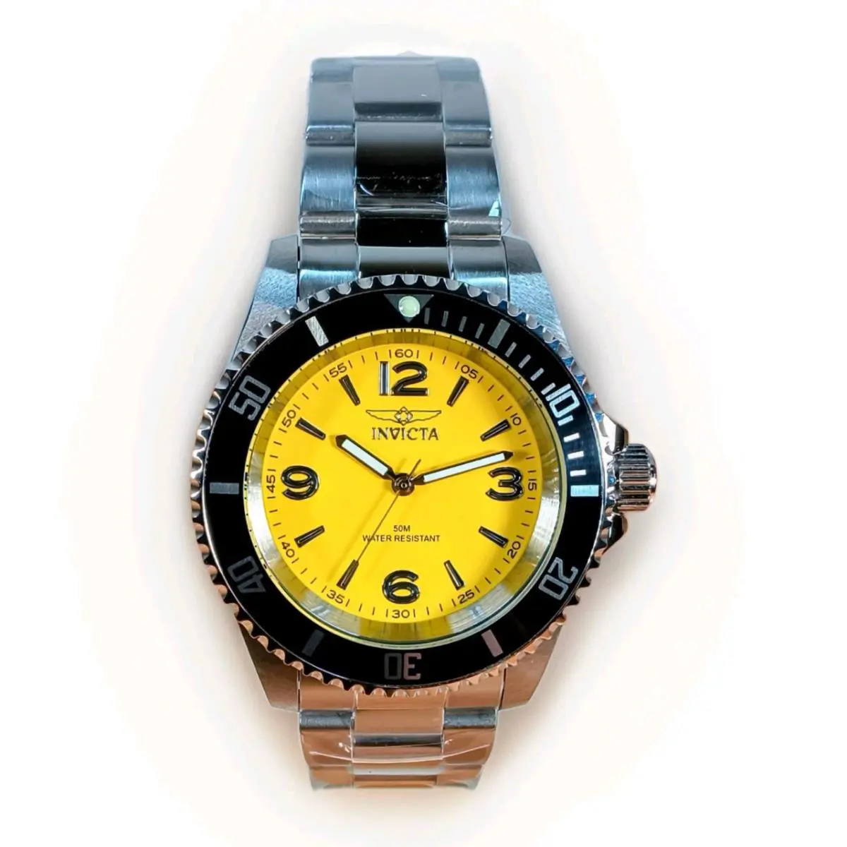 Invicta Pro Diver 22370 Yellow Dial Black Bezel S/s Bracelet Men`s Watch 40mm