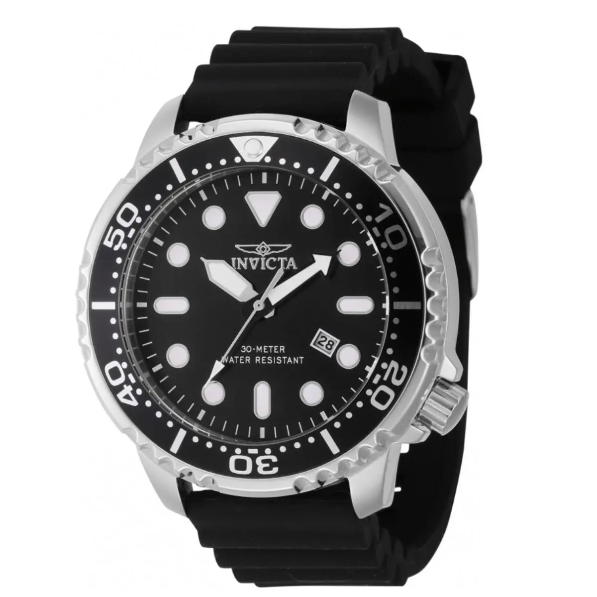 Invicta Pro Diver Men`s 48mm Quartz Watch 44834 Black Silver Lume Markers 50M