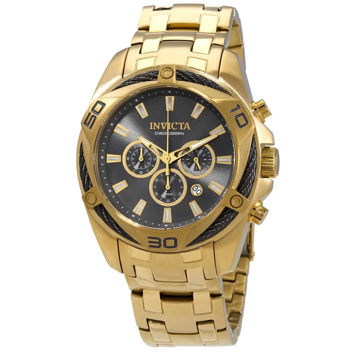 Invicta Bolt Chronograph Quartz Grey Dial Men`s Watch 34122 - Dial: Grey, Band: Gold-tone, Bezel: Gold-tone