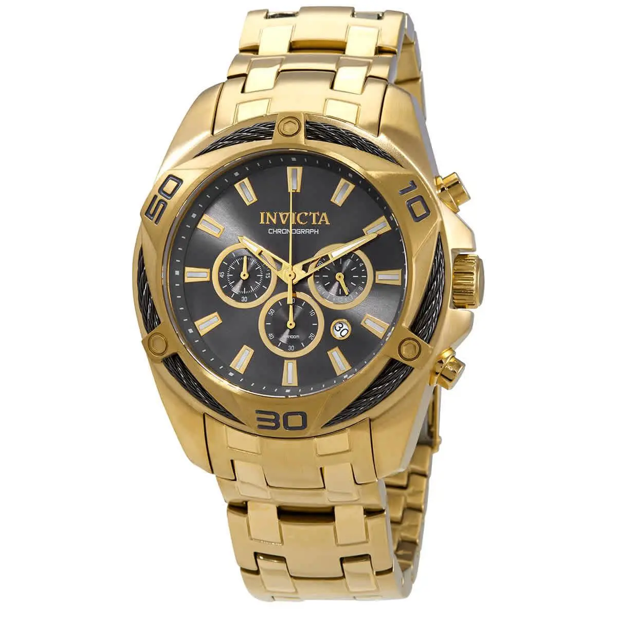 Invicta Bolt Chronograph Quartz Grey Dial Men`s Watch 34122 - Dial: Grey, Band: Gold-tone, Bezel: Gold-tone