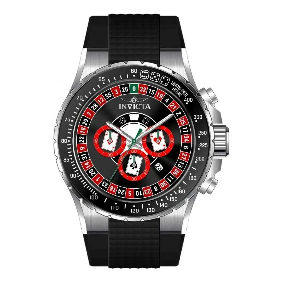 Invicta Men`s Watch Aviator Chronograph Black Silicone Rubber Strap Date 49850 - Dial: Black, Red, Silver, Band: Black