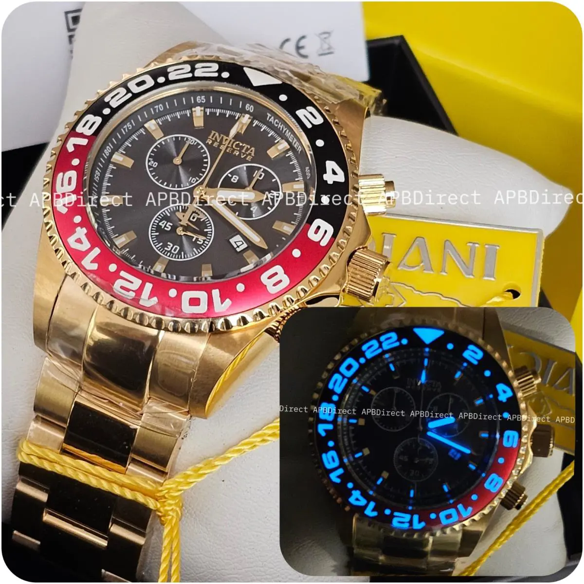 Invicta - Reserve Pro Diver - Swiss Eta G10.211 44mm Gold Chronograph Mens Watch