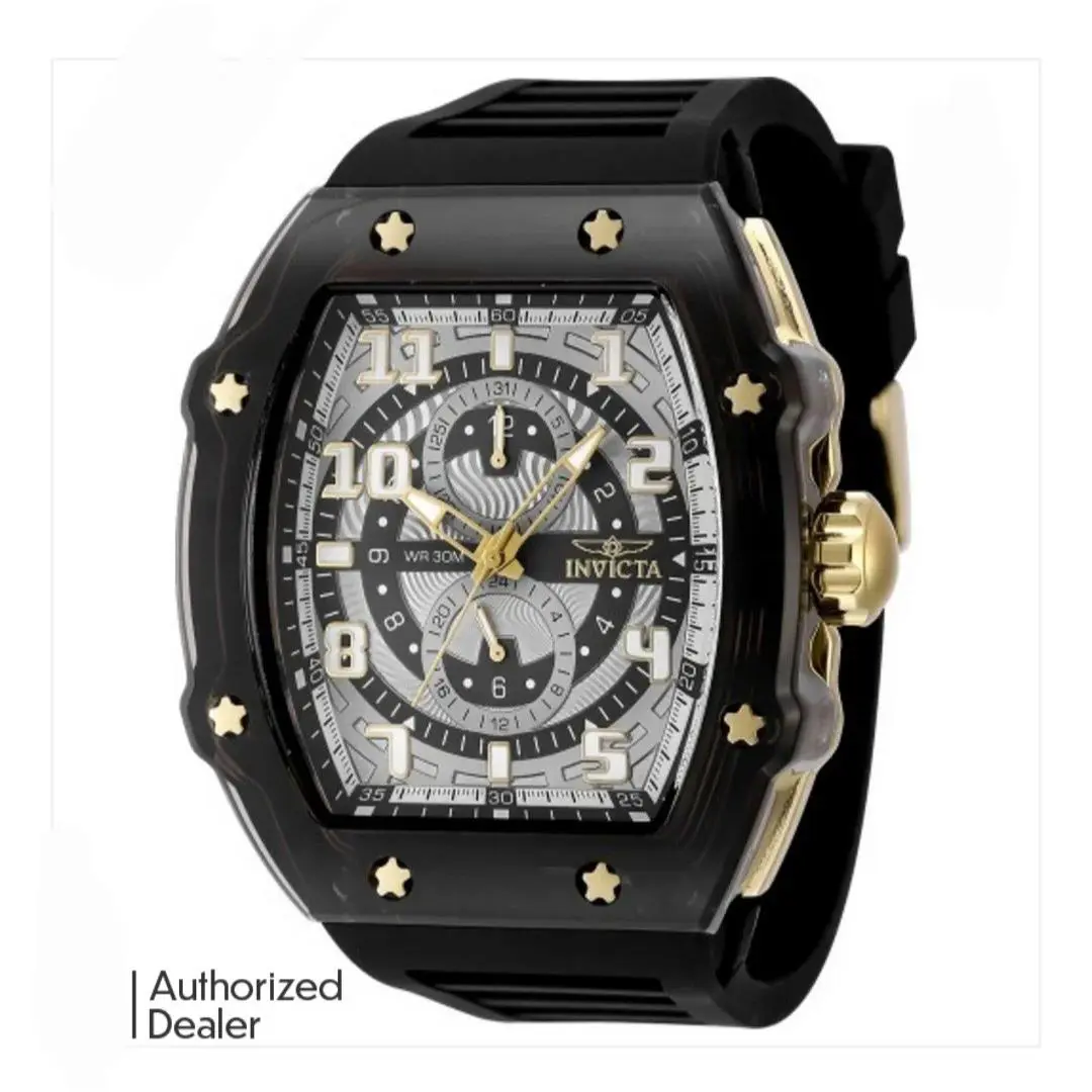 Invicta Men`s 48.5mm Racing Cyclone Quartz Chronograph Black/gold Tone Watch - Dial: Transparent, Grey, Black, Band: Black, Bezel: Black
