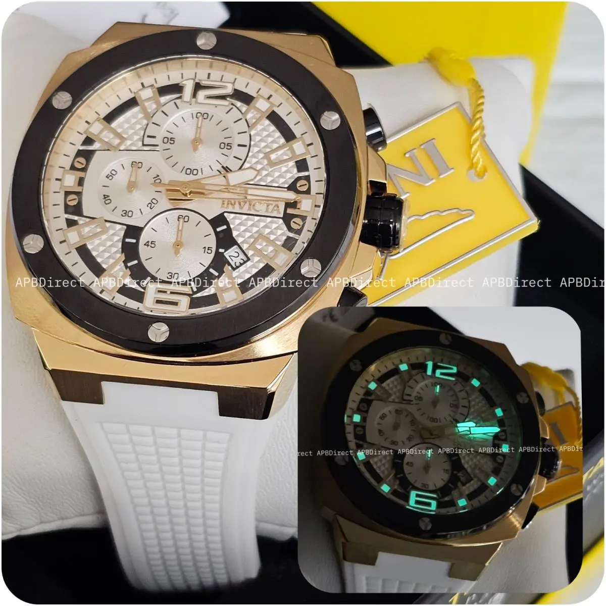 Invicta Racing - Chronograph - High Polished Gold Case / Blk White Mens Watch