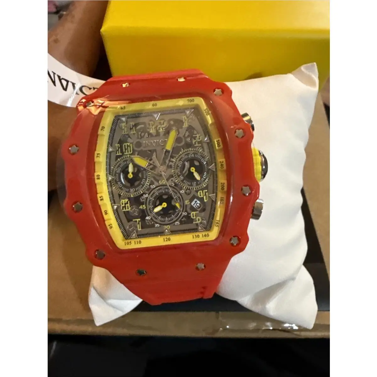 Invicta Racing Cyclone Men`s Podium Watch - 48.5mm Red Gold 48713 - Dial: Black, Gold, Gray, Red, White, Band: Red, Bezel: Gold, Red