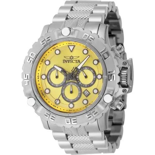 Invicta Men`s 55.40 Subaqua Quartz Chronograph Yellow Dial Silver Tone SS Watch