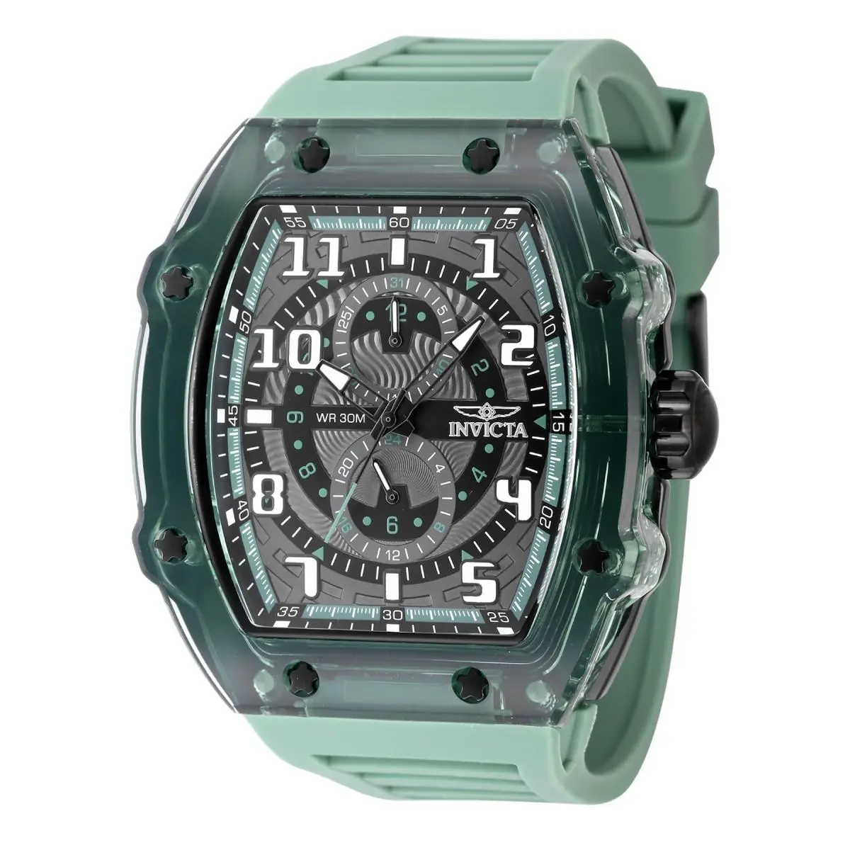 Invicta Men`s 48.5mm Racing Cyclone Quartz Chronograph Green Tone Watch - Dial: Transparent, Grey, Black, Band: Green, Bezel: Gray