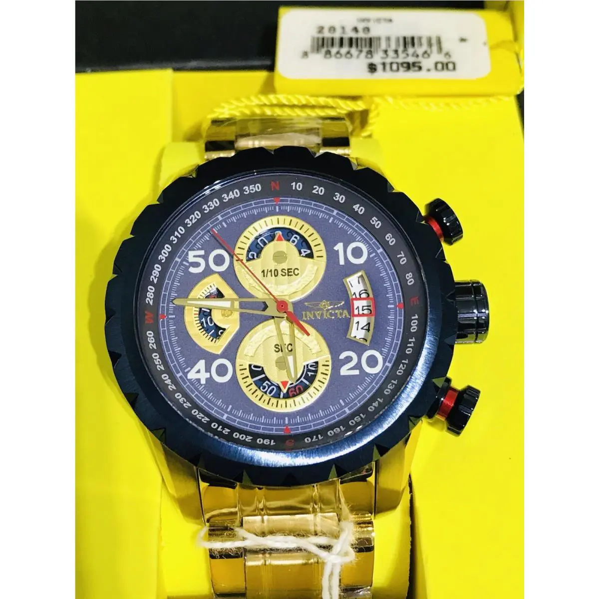 Invicta Aviator Watch 28148 53- 48MM Chron Quartz SS Gold Electric Blue
