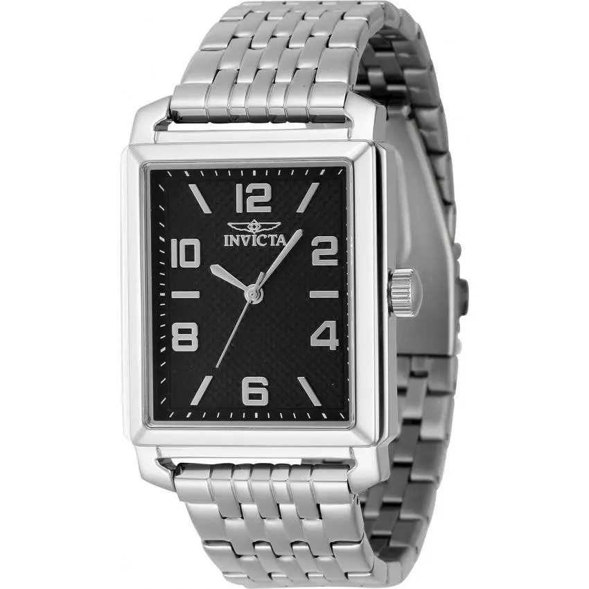 Invicta Vintage Quartz Black Dial Men`s Watch 46659 - Dial: Black, Band: Silver-tone, Bezel: Silver-tone