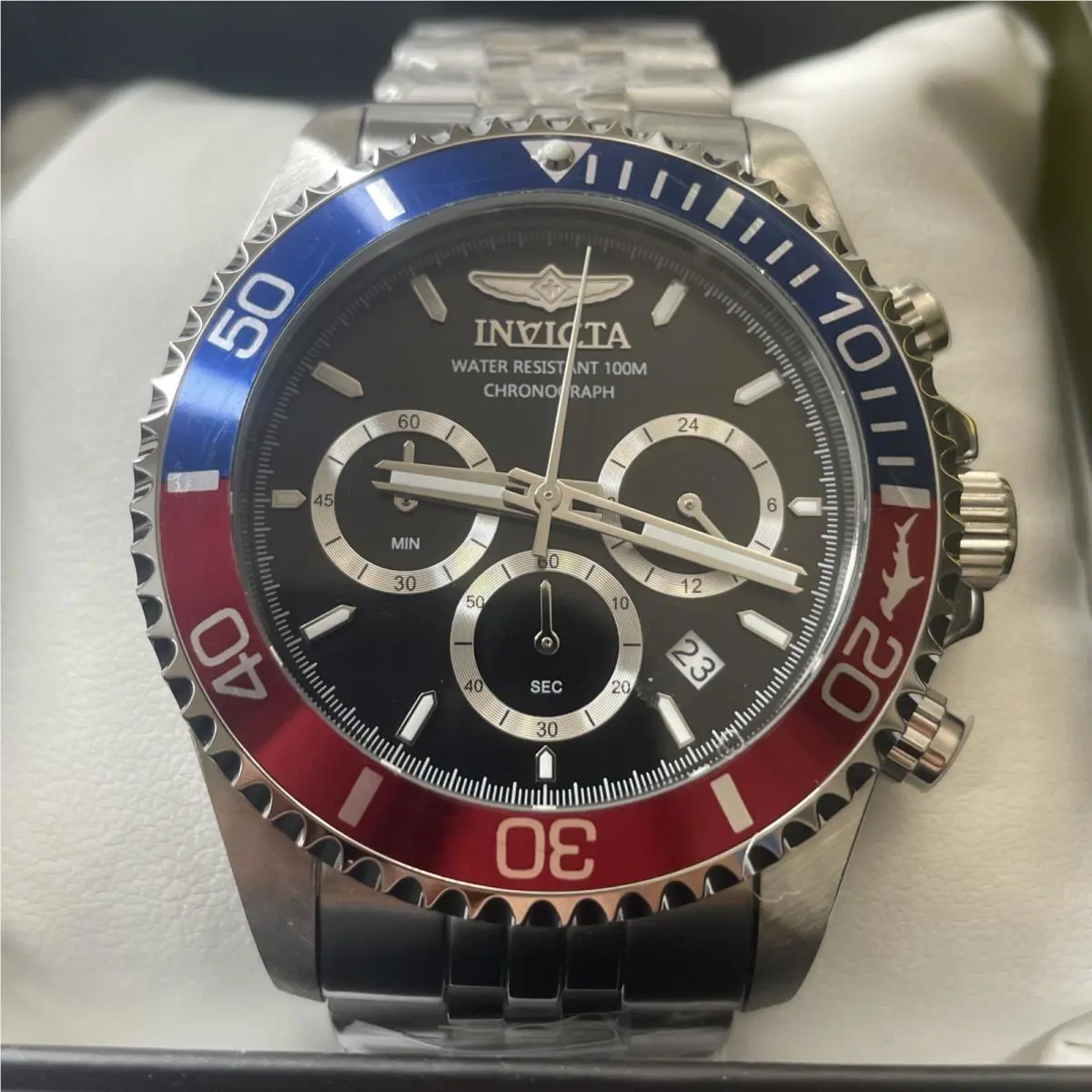 Invicta Titan Stainless W/ Red and Blue Bezel 43mm Mens Chronograph Pepsi