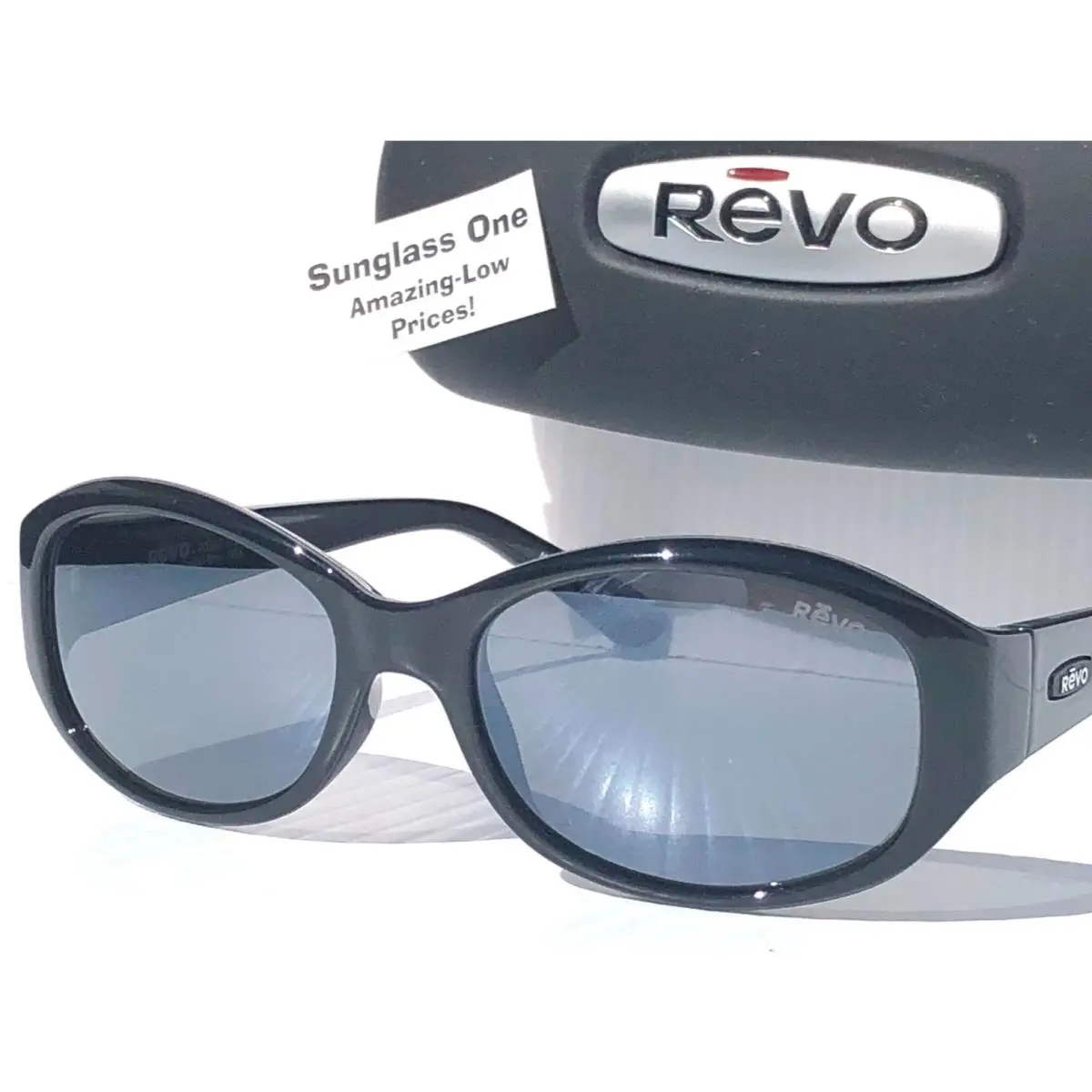 Grace Petite Shiny Black Polarized Grey Mirror Lens Sunglass 1249 01 GY by Revo