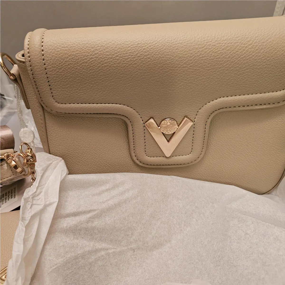 Valentino Orlandi Crossbody Bag w/ Wallet Bone w/ Gold V-3030 Handbag Purse
