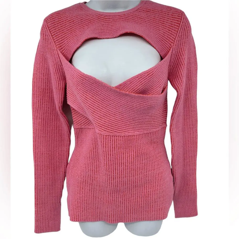 3.1  Long Sleeve Ribbed Crossbody Sweater Pink Size Small by Phillip Lim
